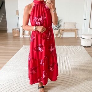 Scoop Floral Orchid Red Halter Top Midi Dress for Women- Small NWT